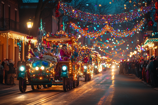 Mardi Gras Parade at night with Colorful Clothes