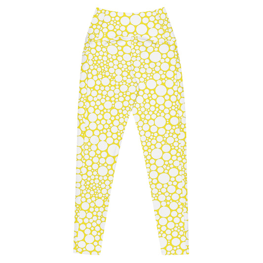 High-Waisted Pocket Leggings - White Dots on Yellow