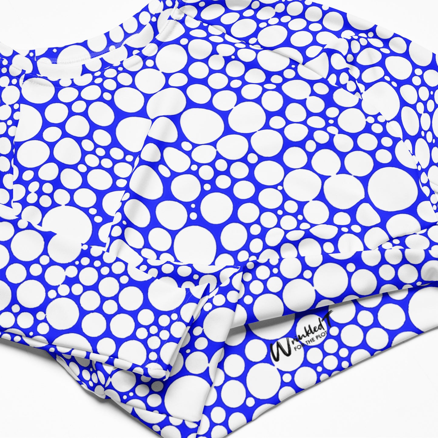 Women's Long-Sleeve Crop Top - White Dots on Midnight Blue