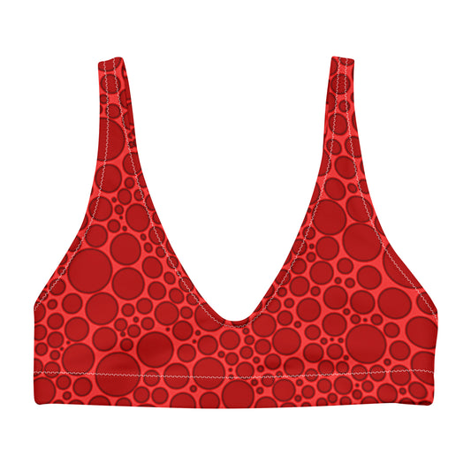 Recycled padded bikini top - Dark Red Dots on Bright Red