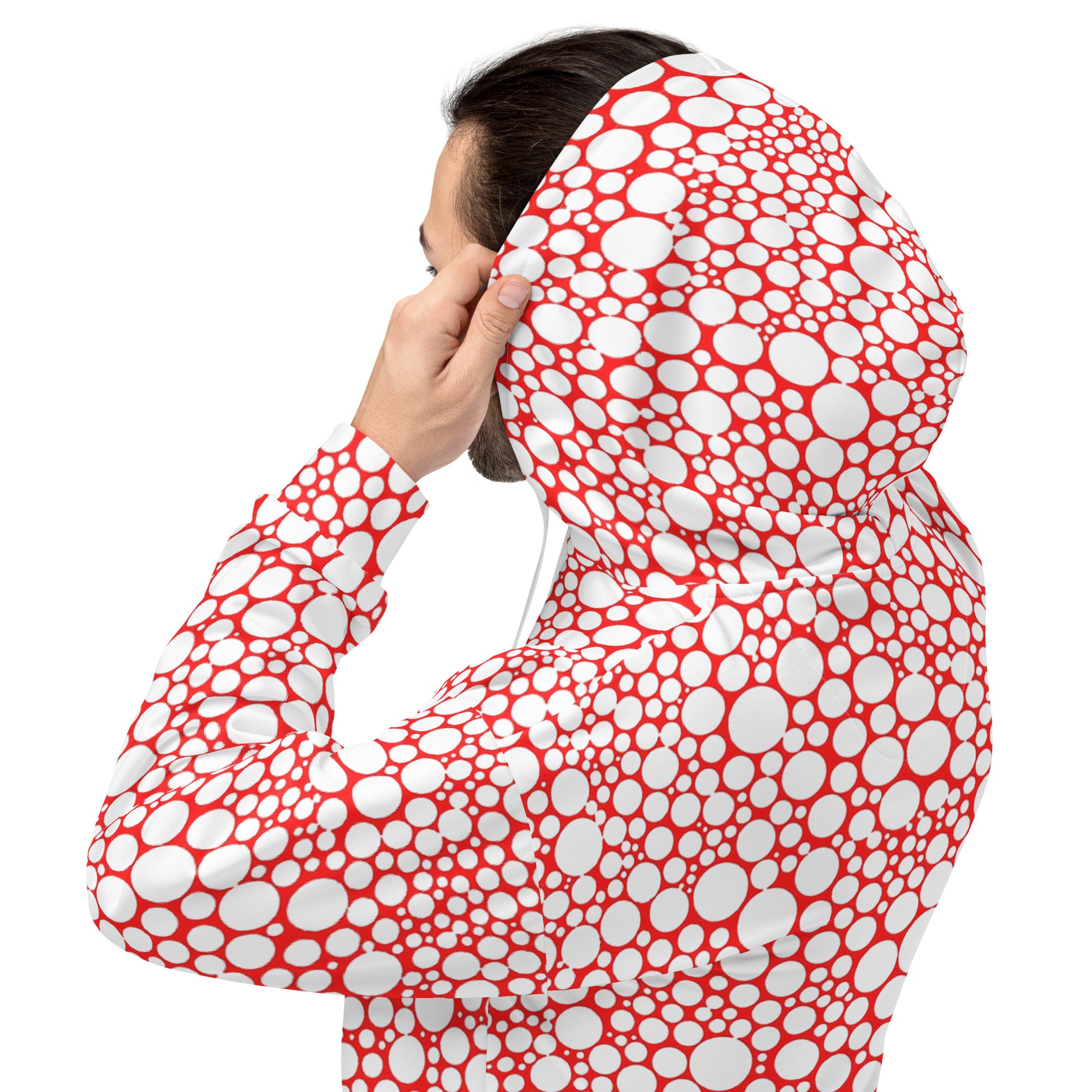 Unisex Hoodie - Dark Red Dots on Bright Red