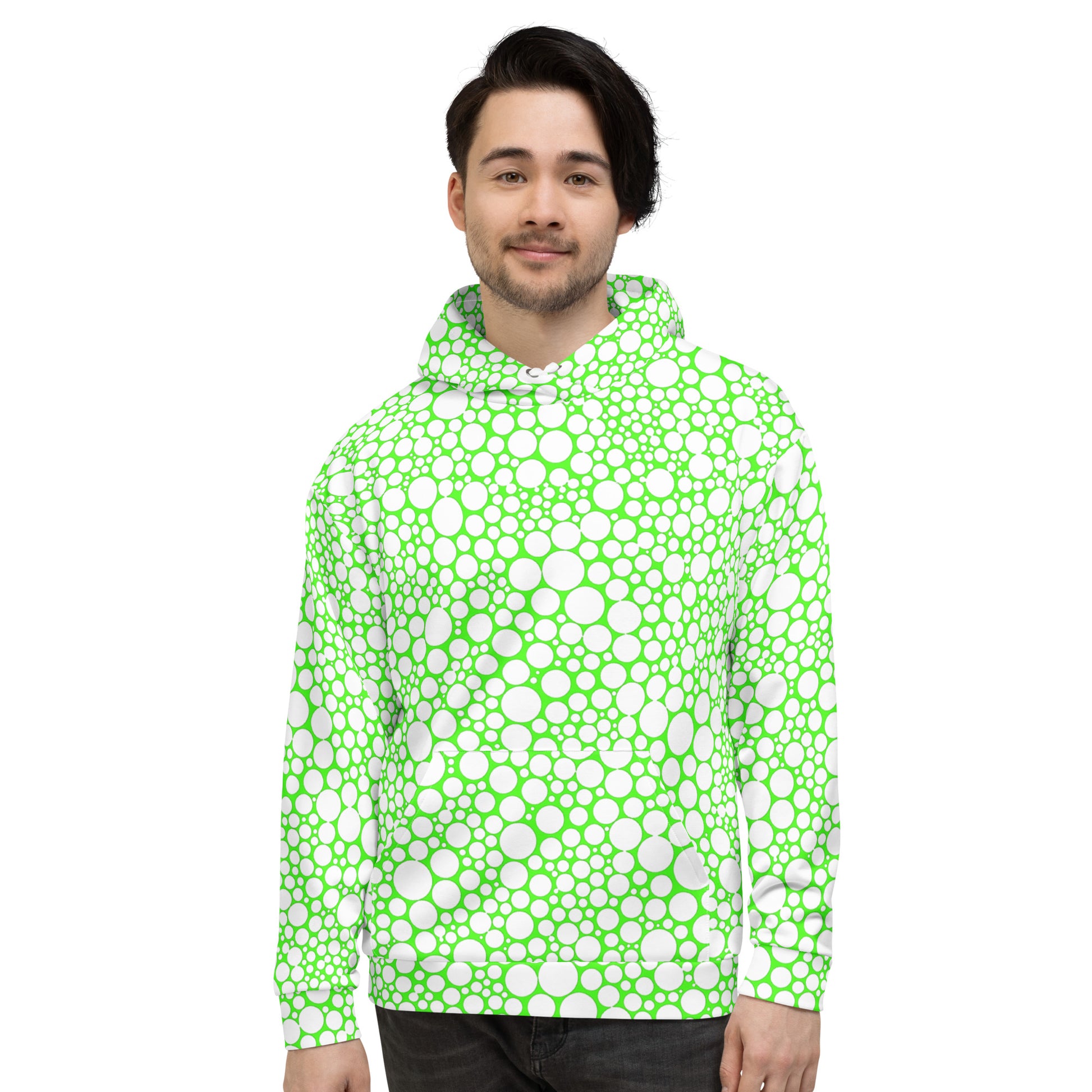 Unisex Hoodie - White Dots on Neon Green