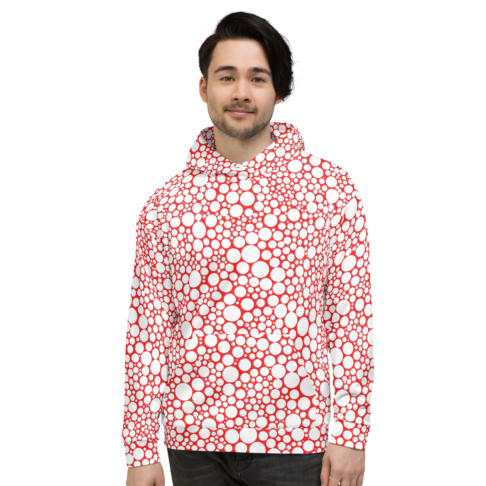 Unisex Hoodie - Dark Red Dots on Bright Red