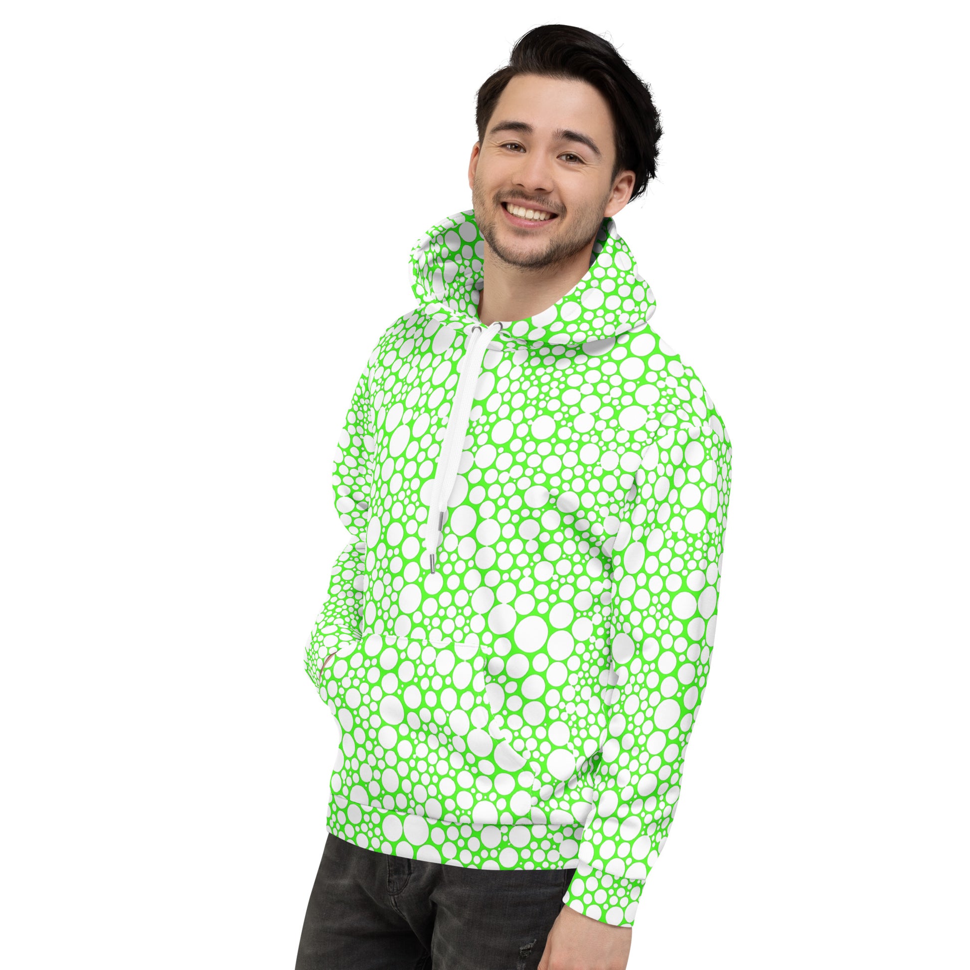 Unisex Hoodie - White Dots on Neon Green