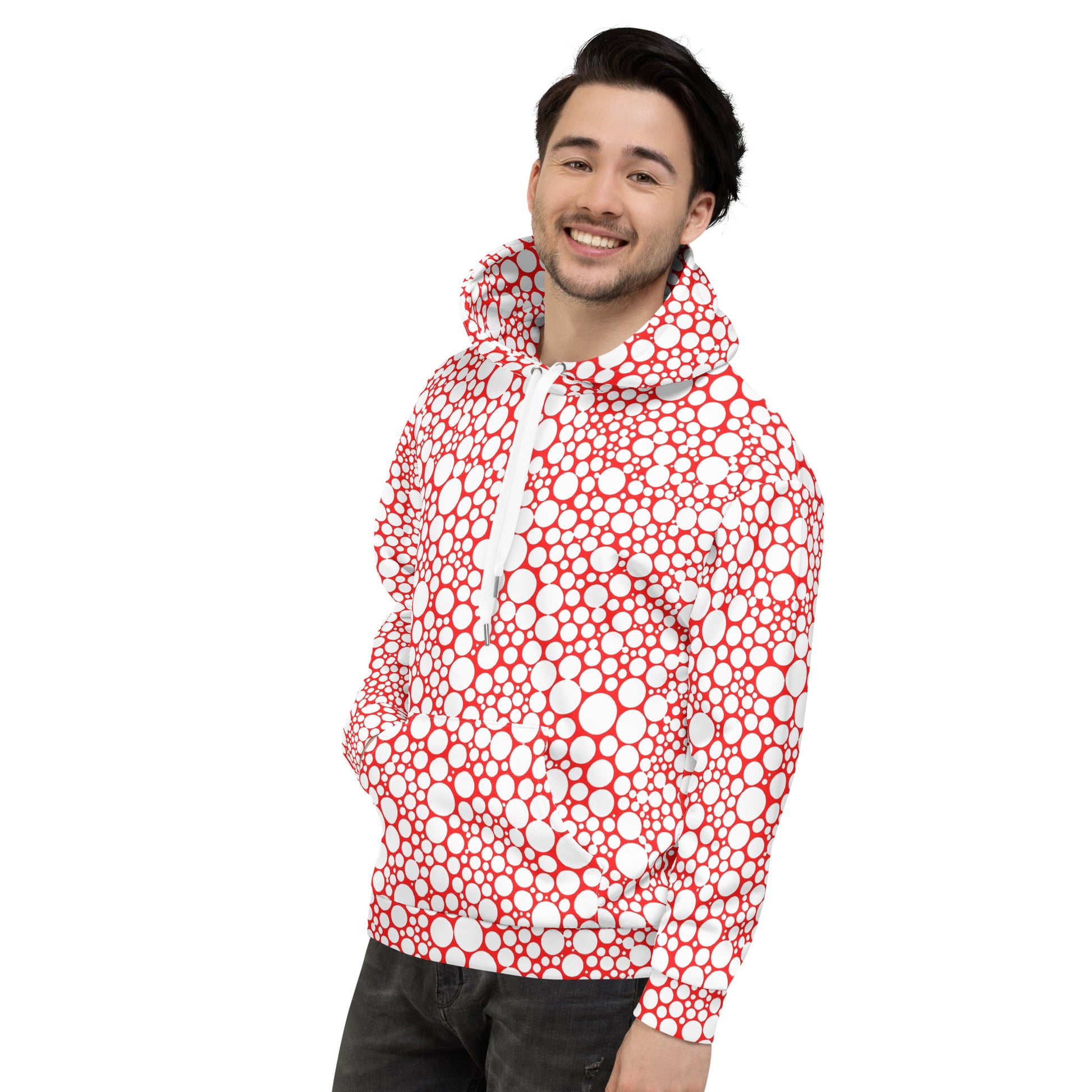 Unisex Hoodie - Dark Red Dots on Bright Red