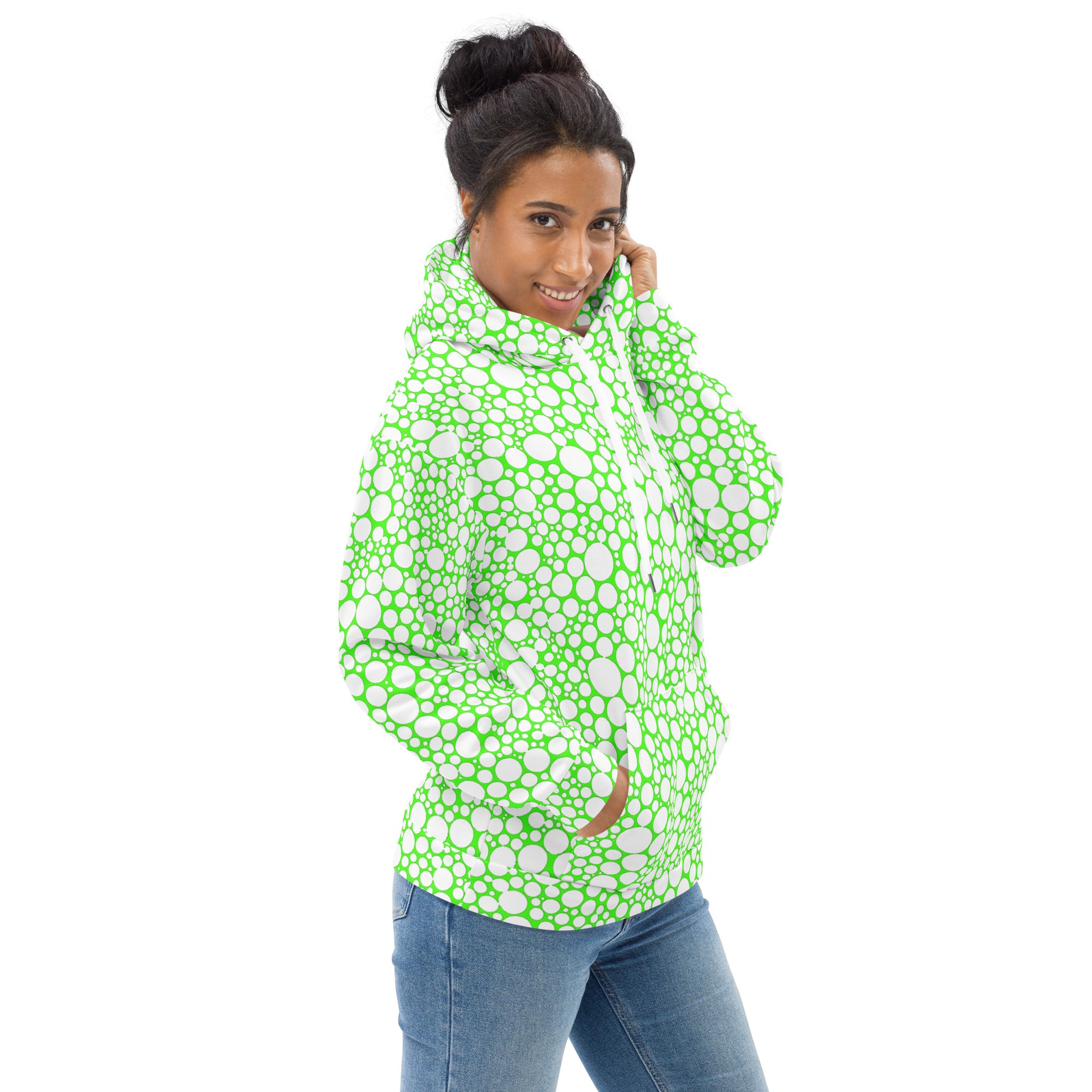 Unisex Hoodie - White Dots on Neon Green