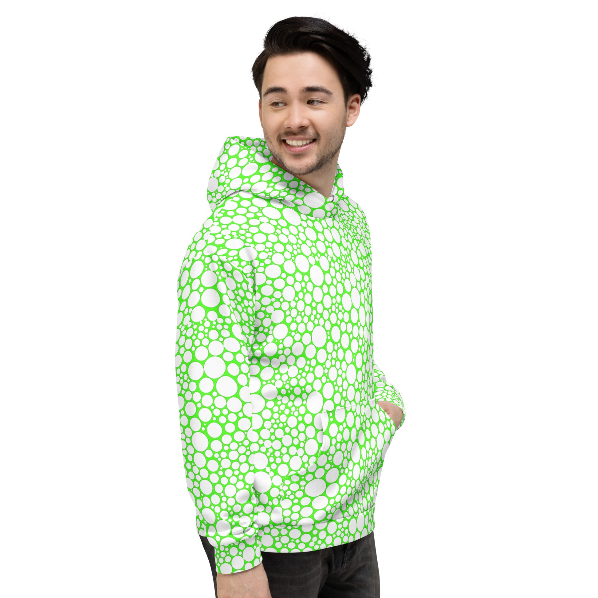 Unisex Hoodie - White Dots on Neon Green