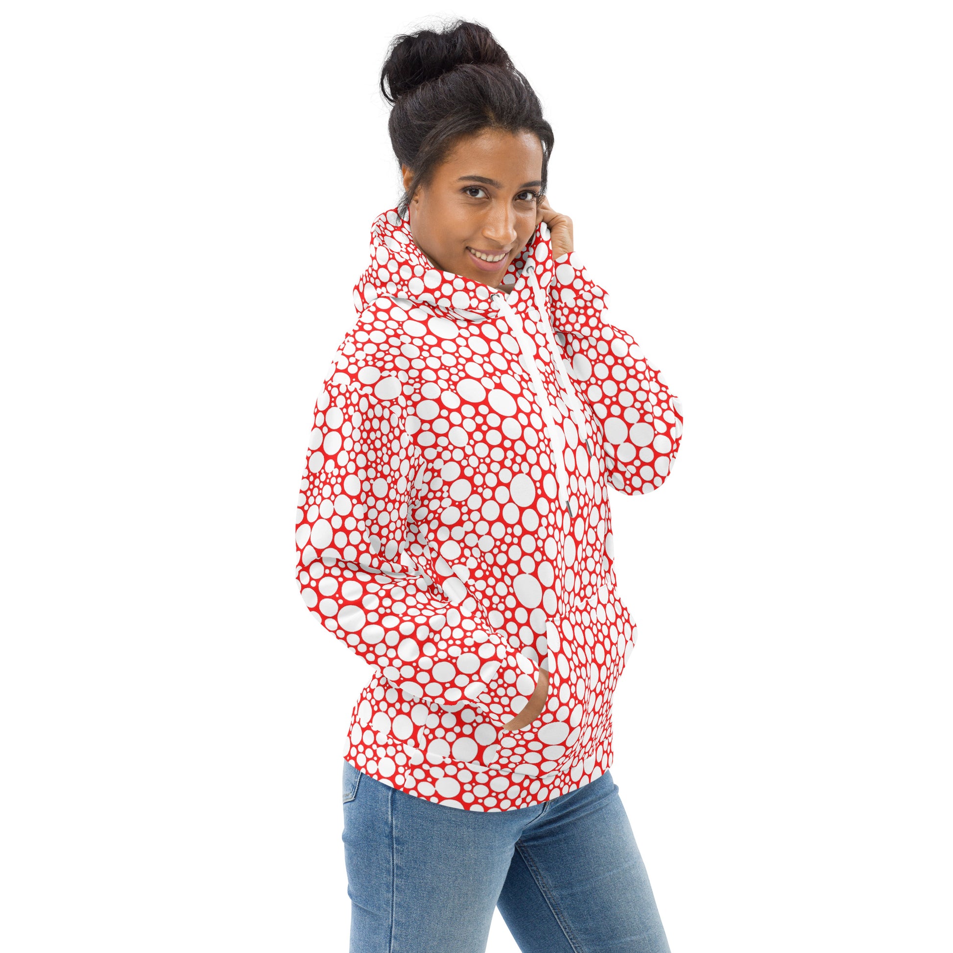 Unisex Hoodie - Dark Red Dots on Bright Red
