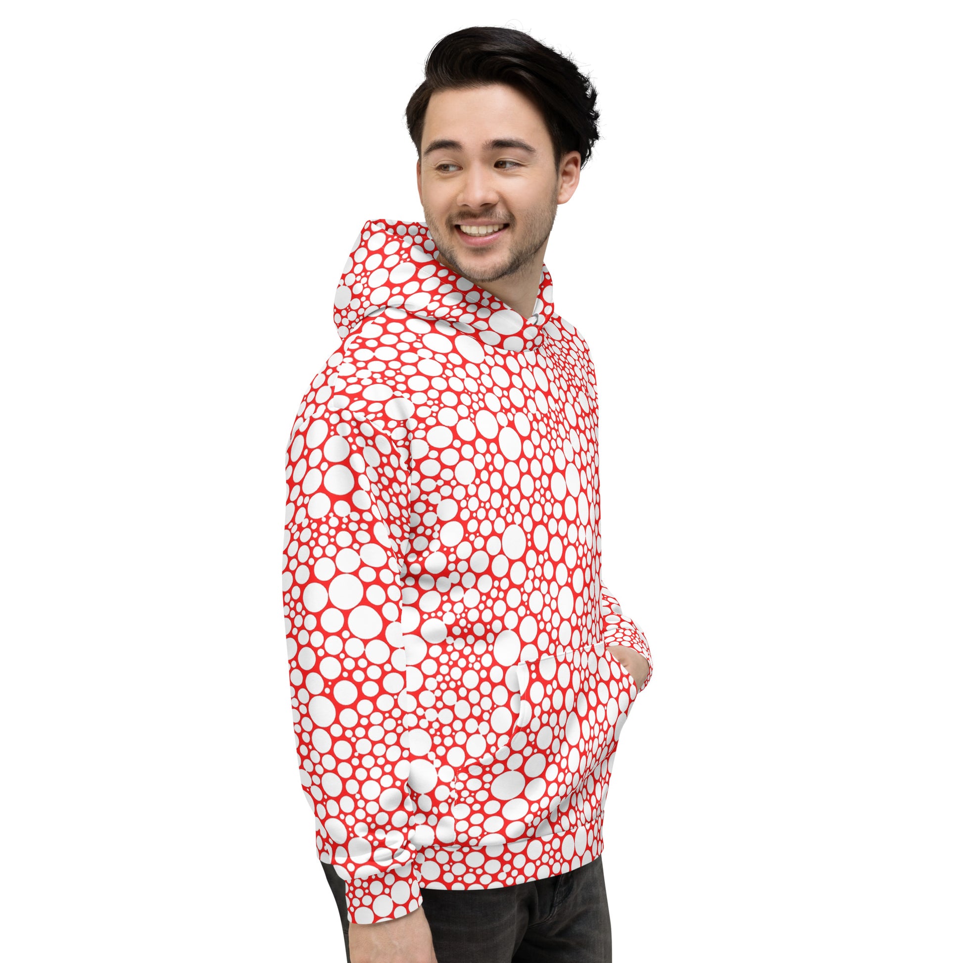 Unisex Hoodie - Dark Red Dots on Bright Red