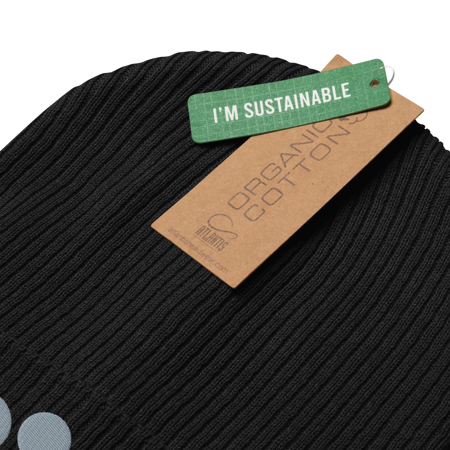 Organic Cotton Ribbed Beanie - Gray on Black Polka Dots