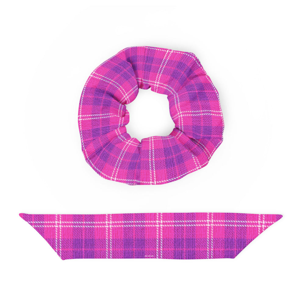 Indigo and Pink  Scrunchie with Bow
