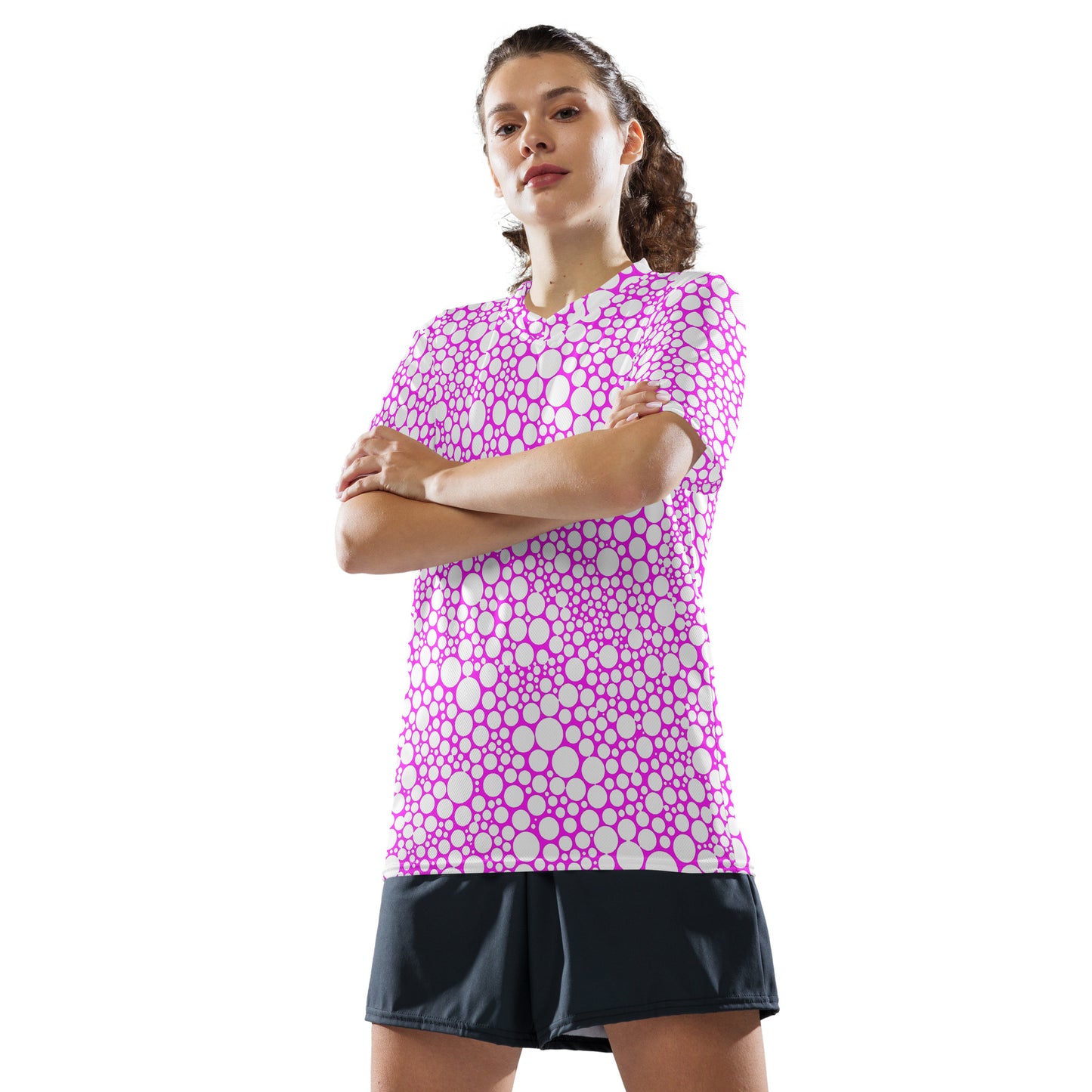 Unisex Sports Jersey - White on Fuchsia Dots