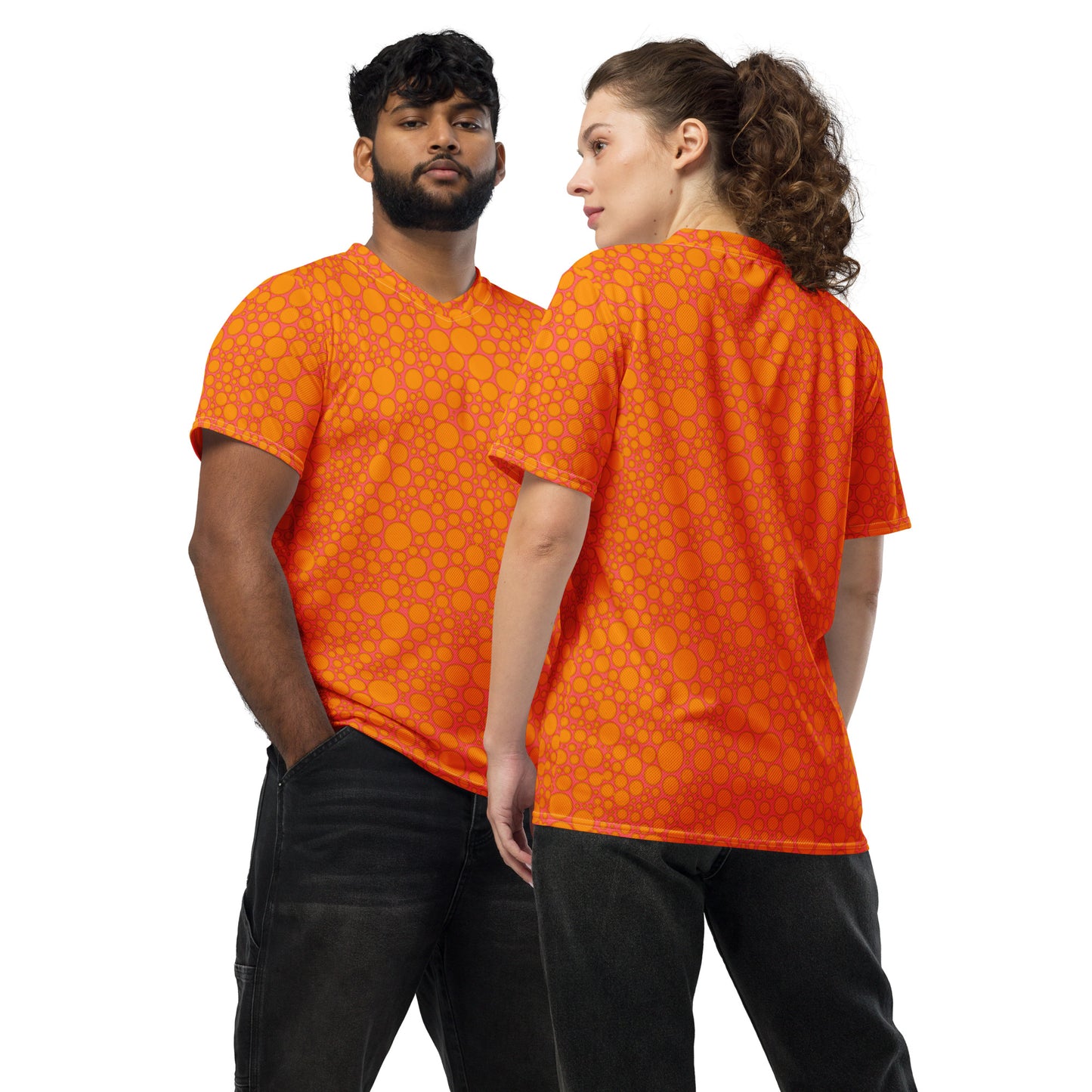 Unisex Sports Jersey - Orange on Pink Dots