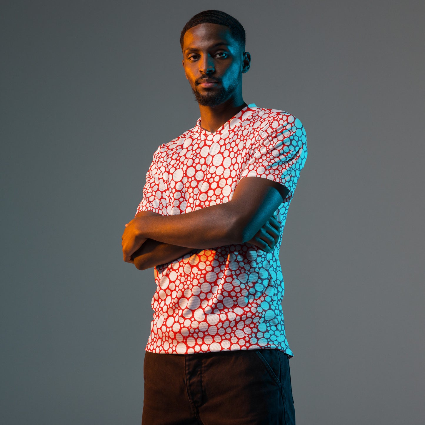 White Polka Dots on Red Unisex Sport Jersey