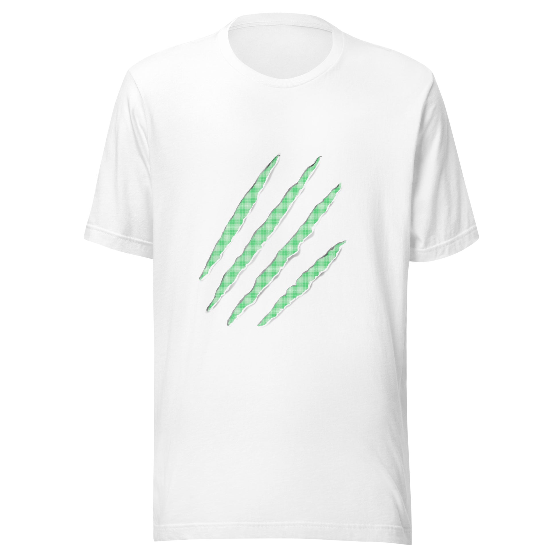 White t-shirt with Neon Lime Green claw marks