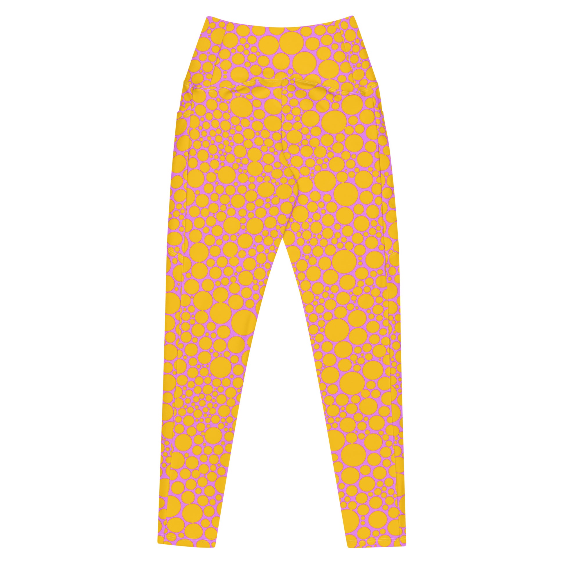 High-Waisted Pocket Leggings - Golden Yellow Dots on Hot Pink