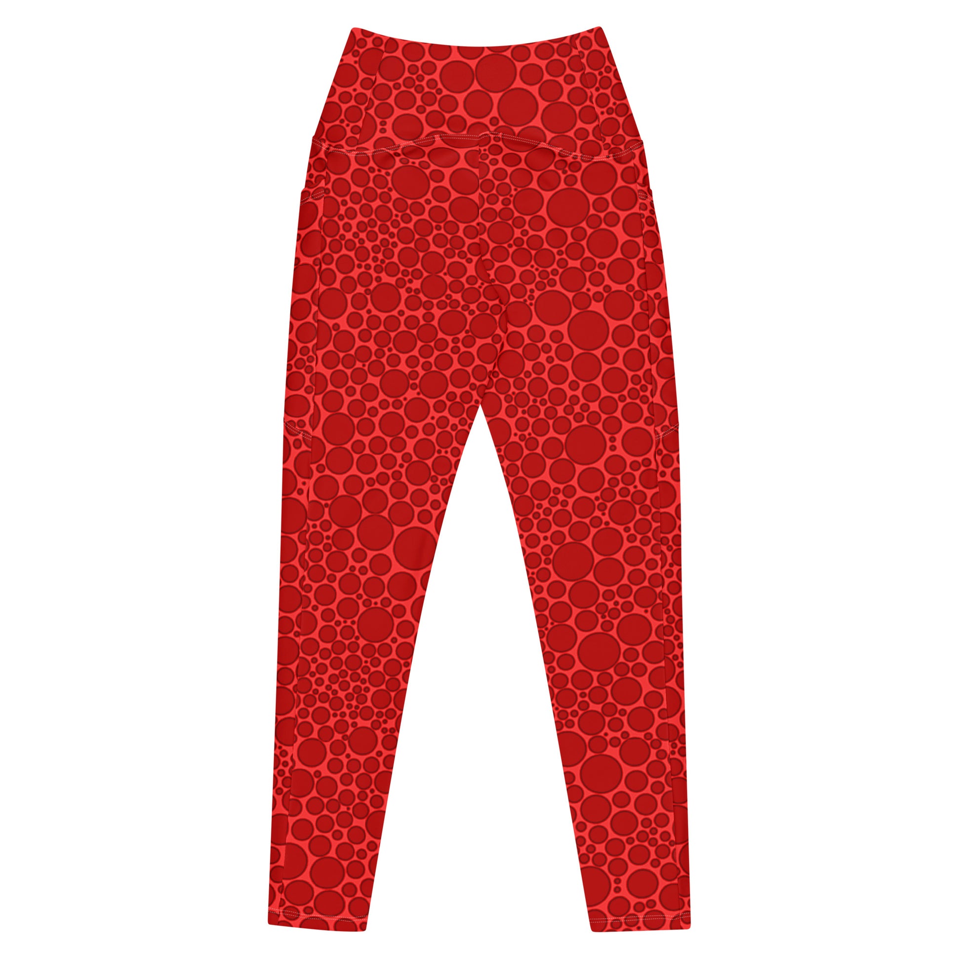 High-Waisted Pocket Leggings - Dark Red Dots on Bright Red