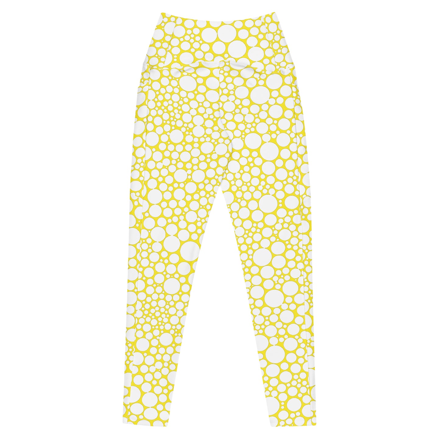 High-Waisted Pocket Leggings - White Dots on Yellow