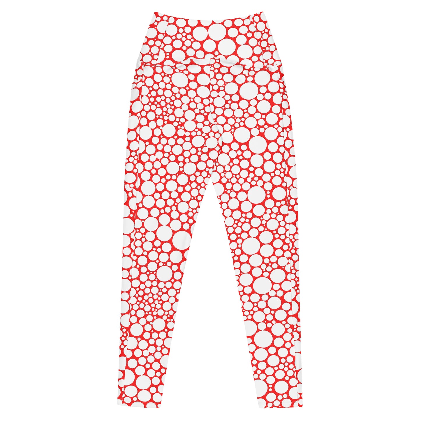 High-Waisted Pocket Leggings - White Dots on Red