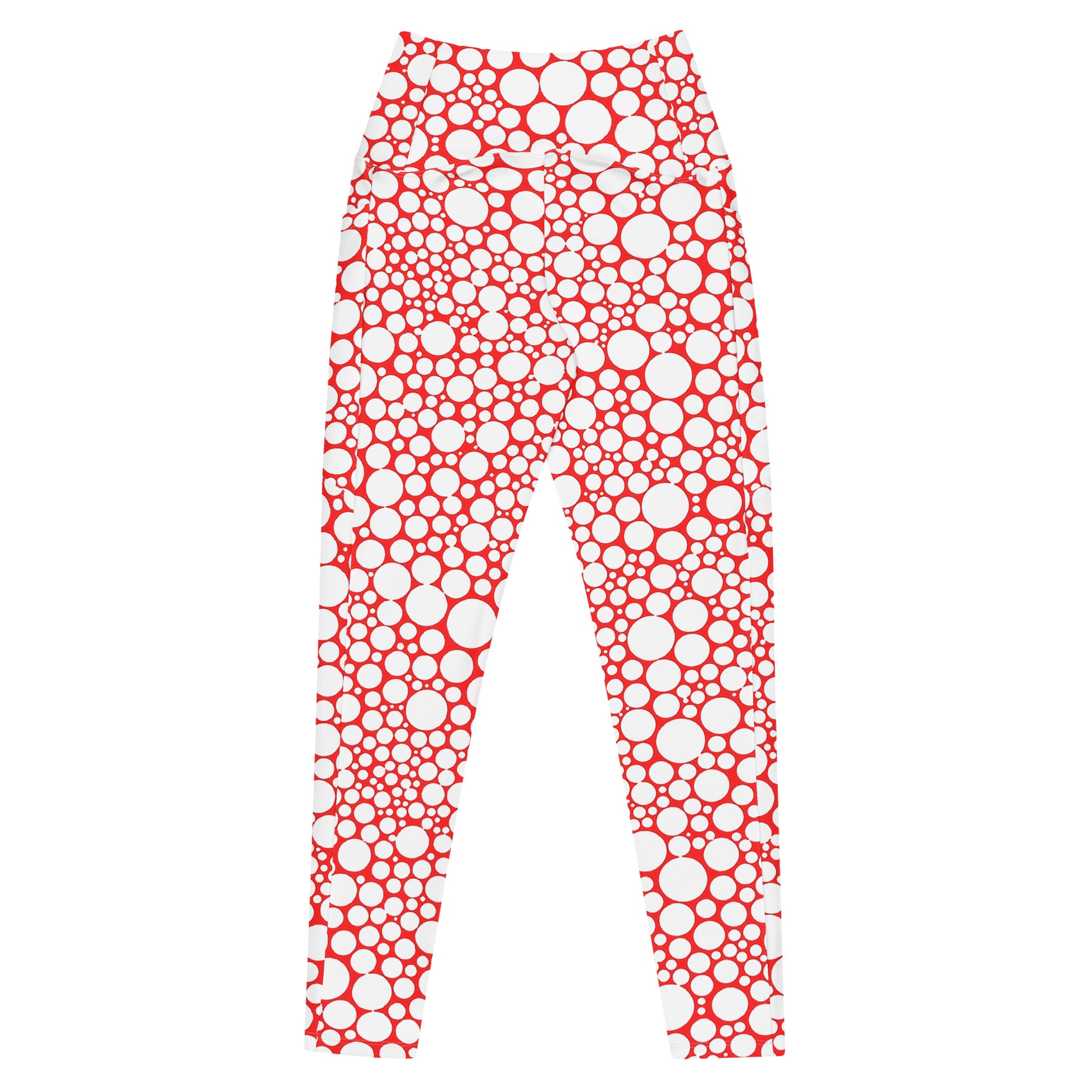 High-Waisted Pocket Leggings - White Dots on Red