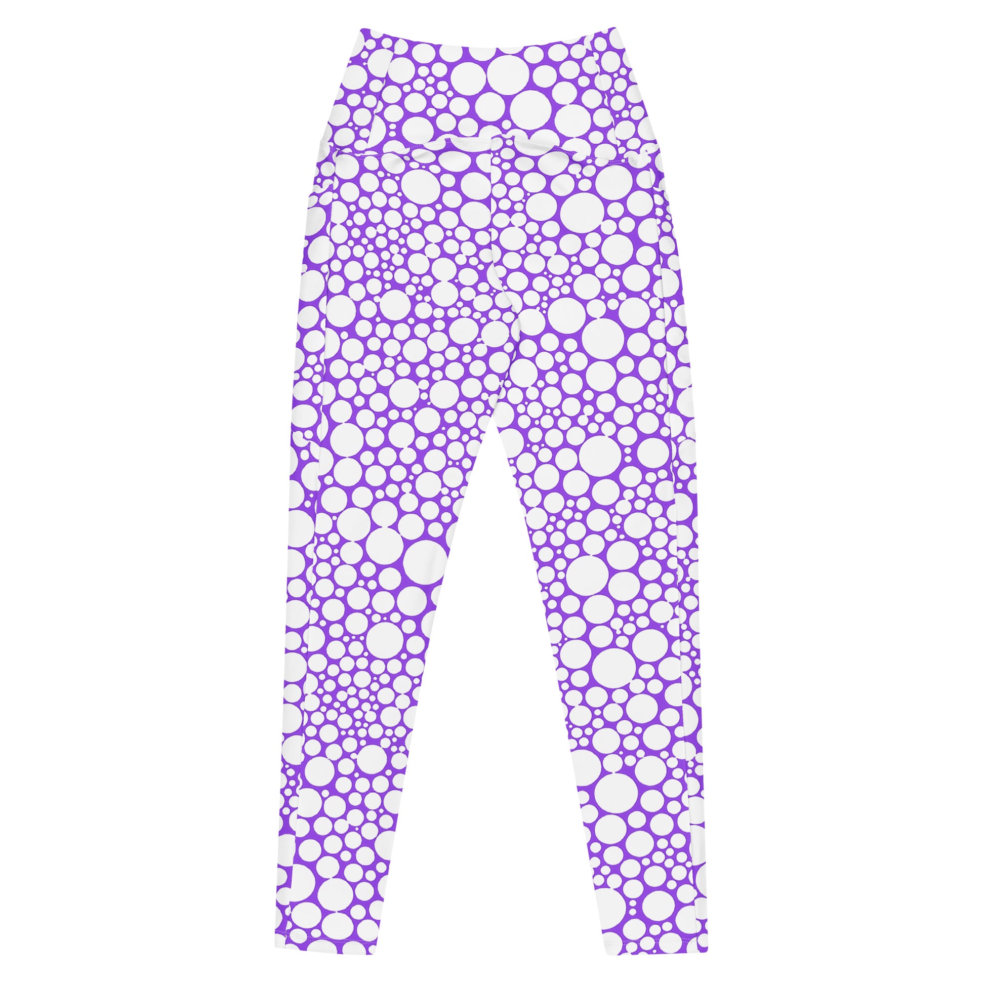 High-Waisted Pocket Leggings - White Dots on Purple