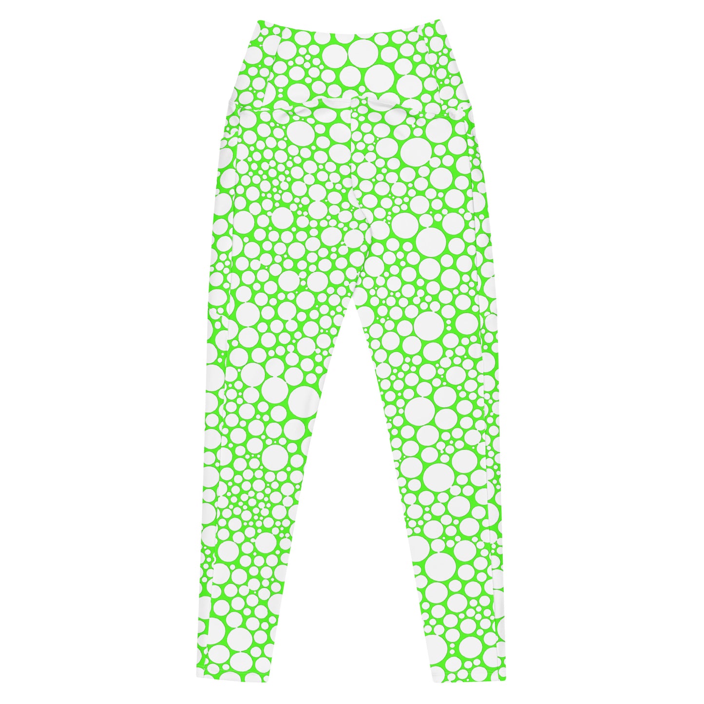 High-Waisted Pocket Leggings - White Dots on Neon Green