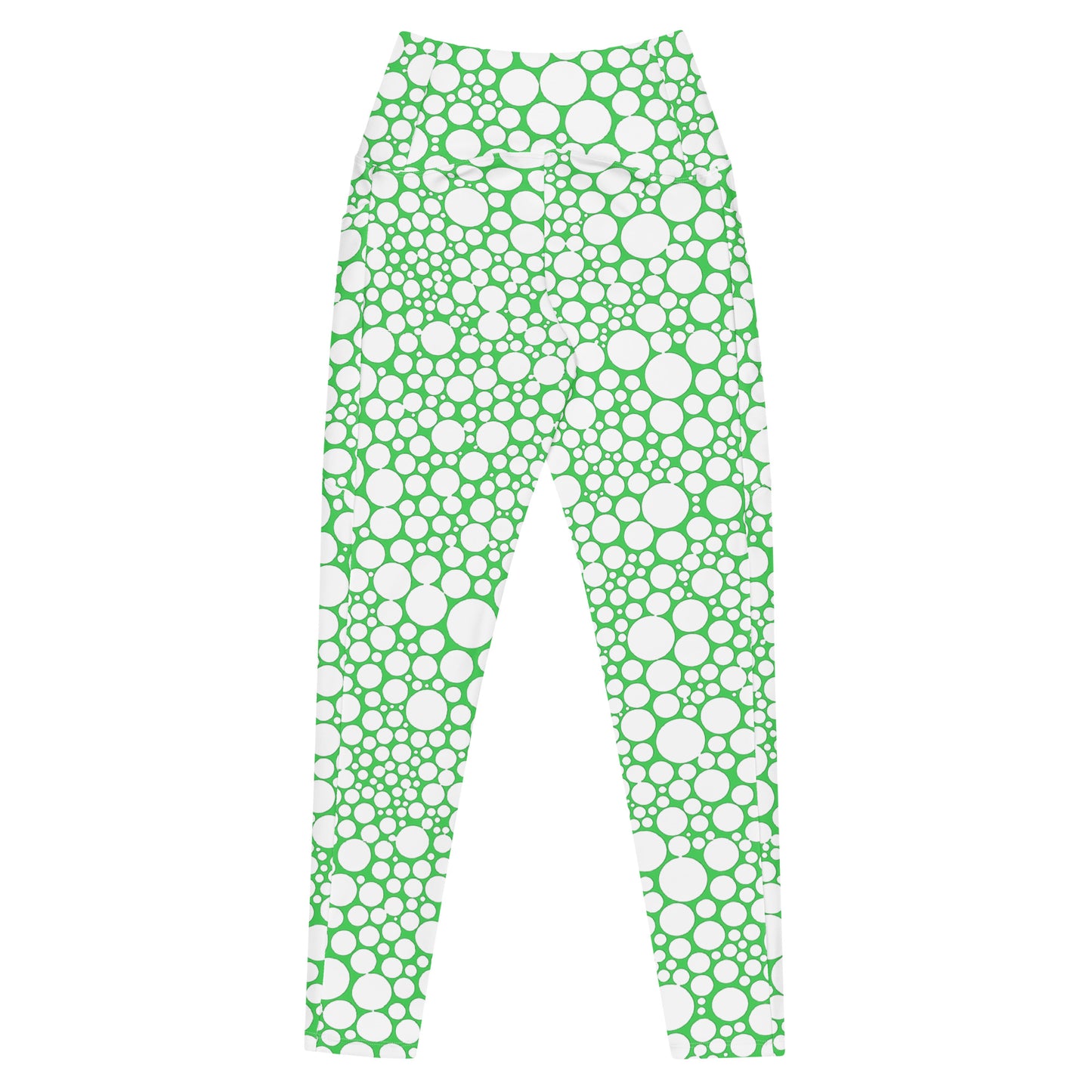 High-Waisted Pocket Leggings - White Dots on Forest Green