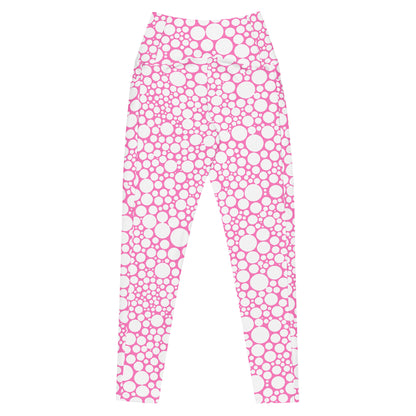 High-Waisted Pocket Leggings - White Dots on Bubblegum