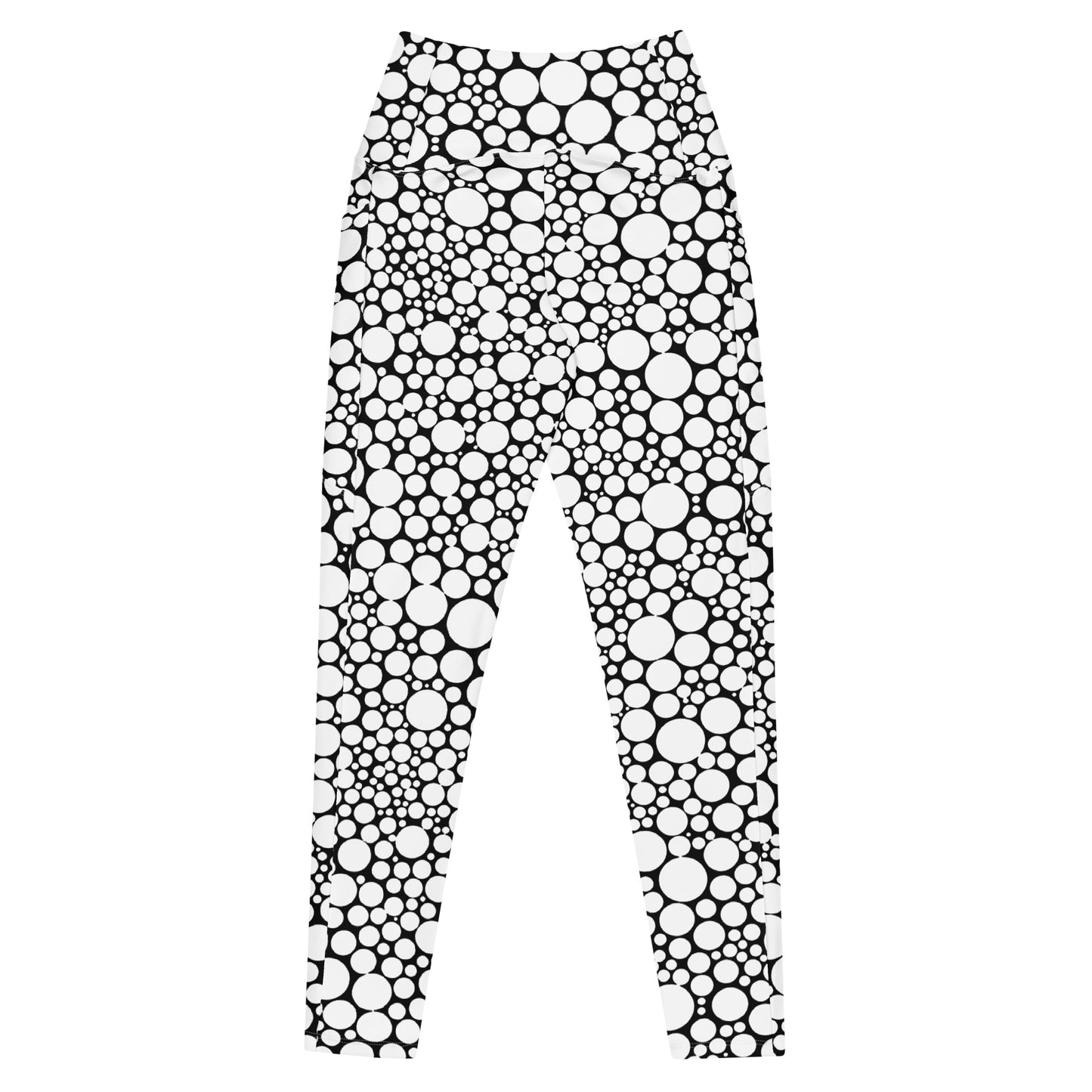 High-Waisted Pocket Leggings - White Dots on Black