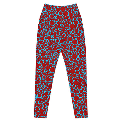 High-Waisted Pocket Leggings - Red Dots on Blue