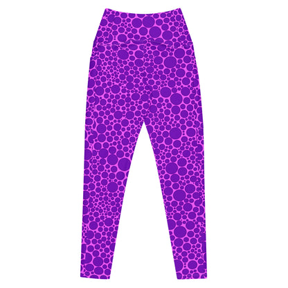 High-Waisted Pocket Leggings - Purple Dots on Pink