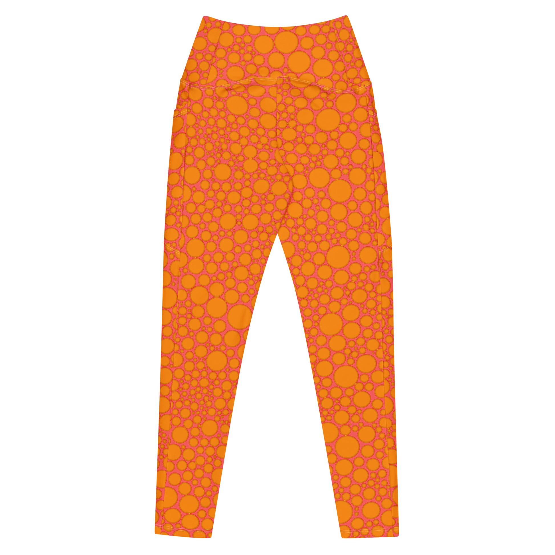 High-Waisted Pocket Leggings - Orange Dots on Pink