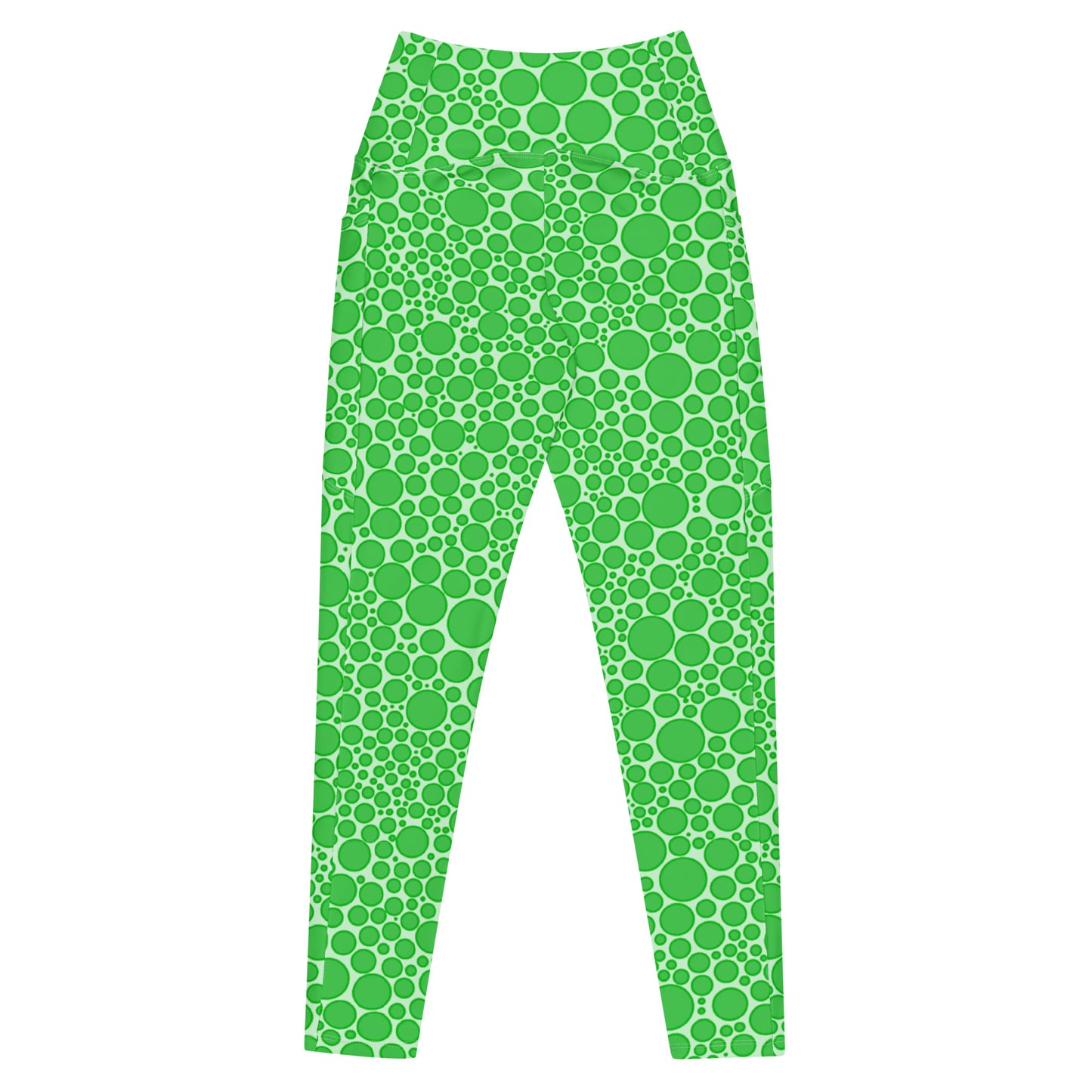 High-Waisted Pocket Leggings - Green Dots on Neon Green