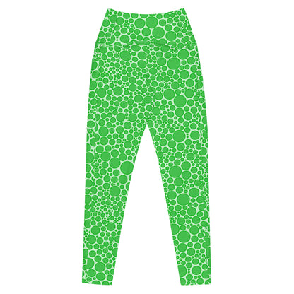 High-Waisted Pocket Leggings - Green Dots on Neon Green