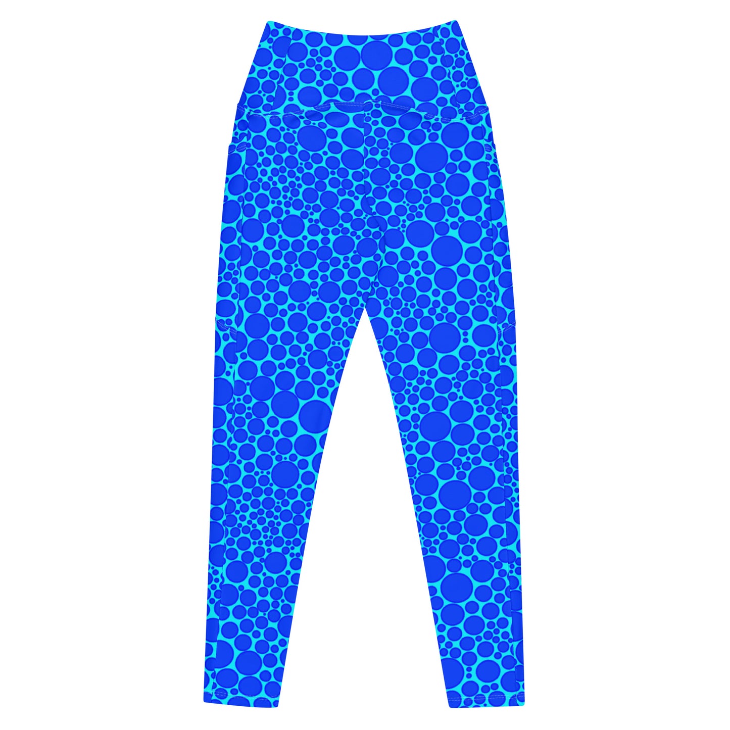 High-Waisted Pocket Leggings - Blue Dots on Electric Blue