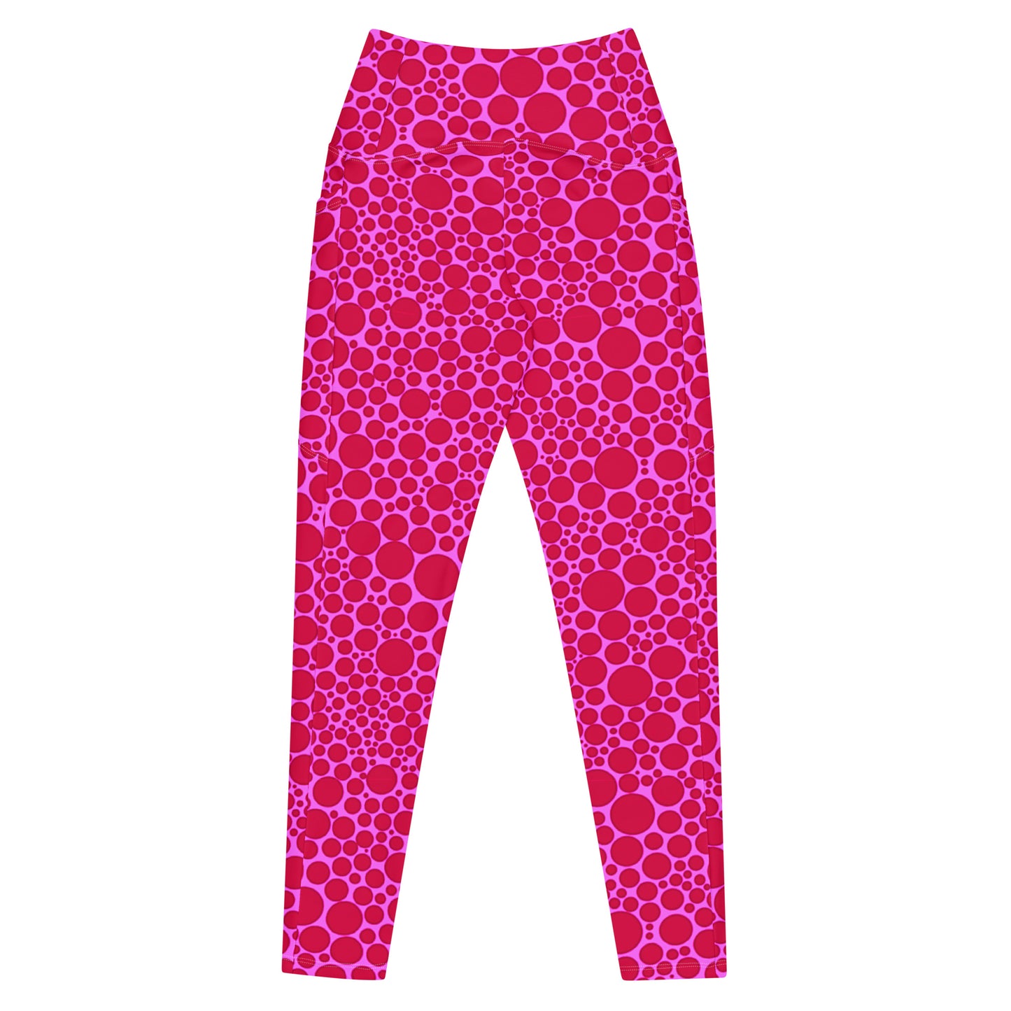 High-Waisted Pocket Leggings - Red Dots on Pink