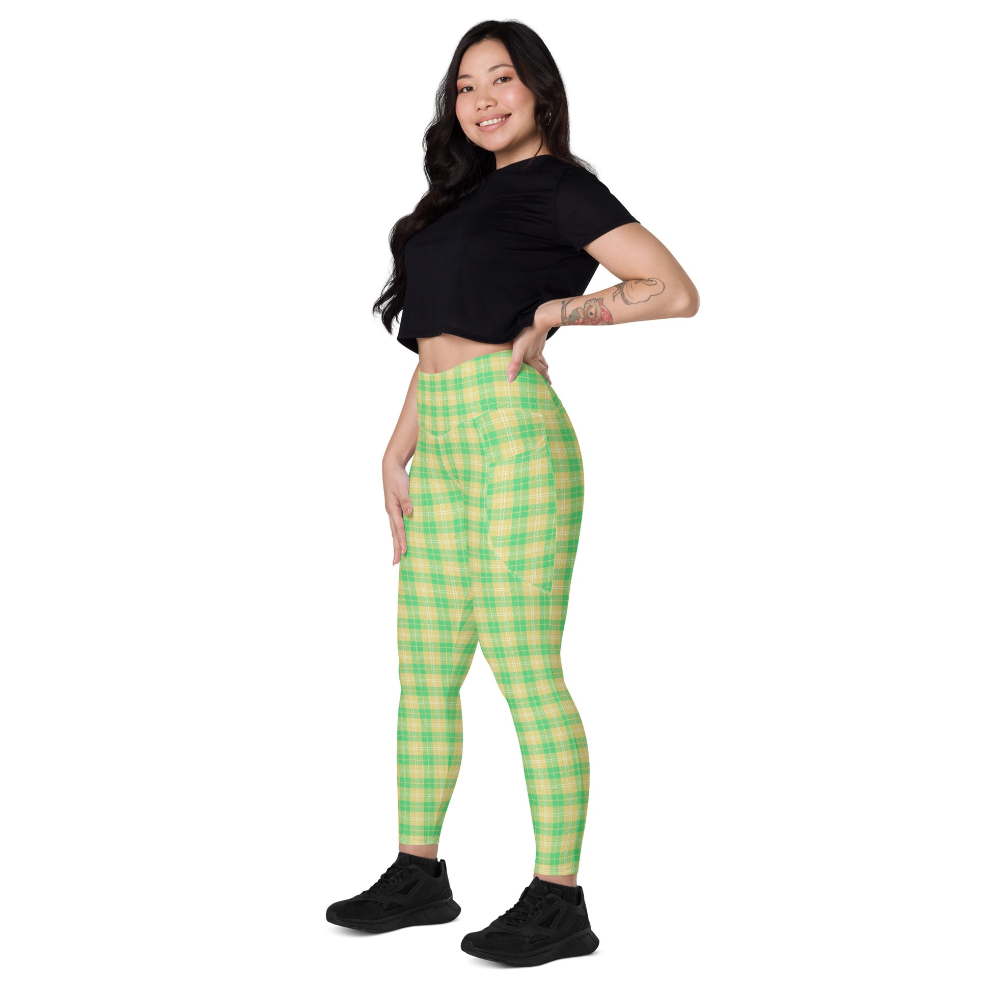 High-Waisted Pocket Leggings - Green & Yellow