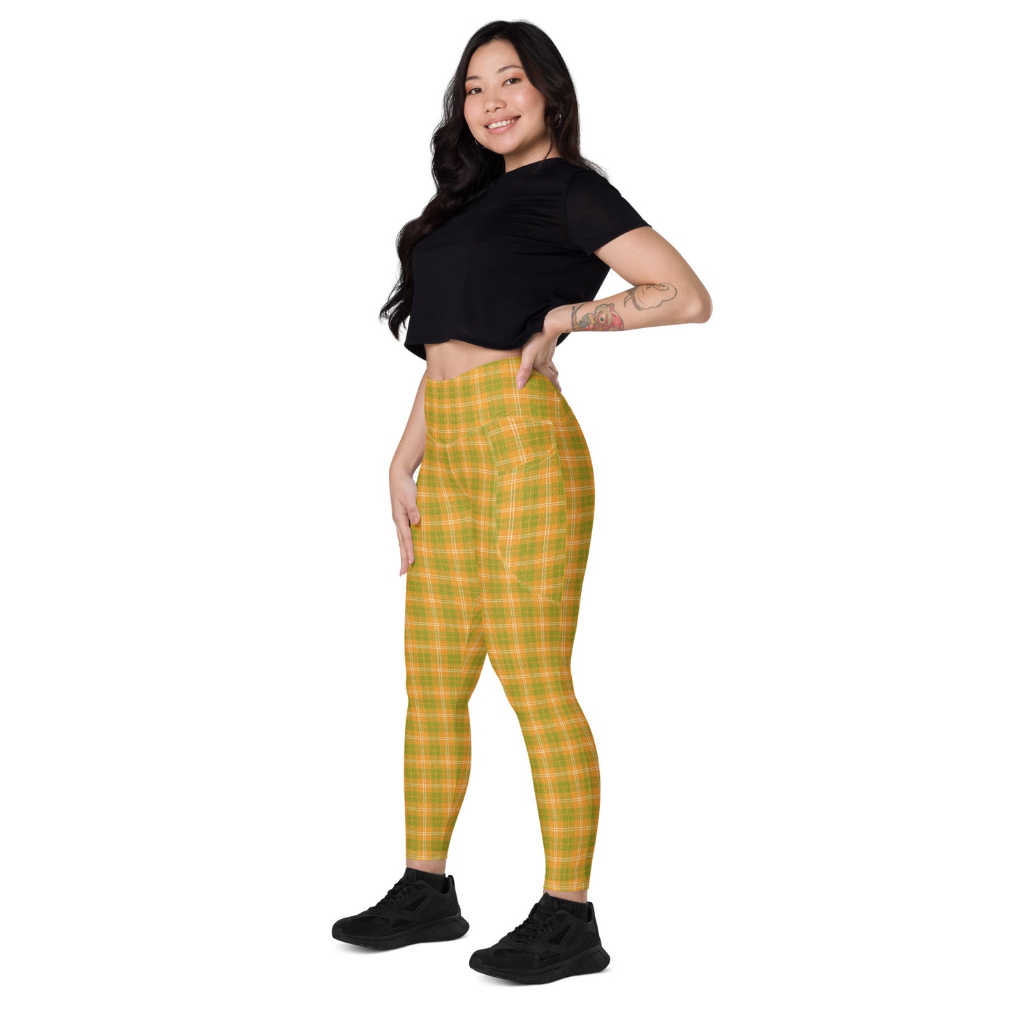 High-Waisted Pocket Leggings - Orange & Green