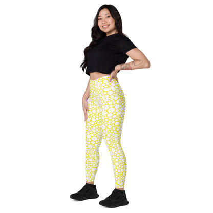 High-Waisted Pocket Leggings - White Dots on Yellow