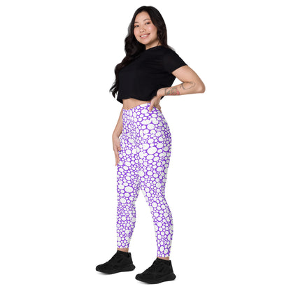 High-Waisted Pocket Leggings - White Dots on Purple