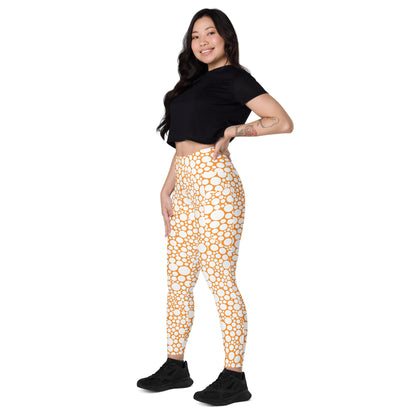 High-Waisted Pocket Leggings - White Dots on Orange