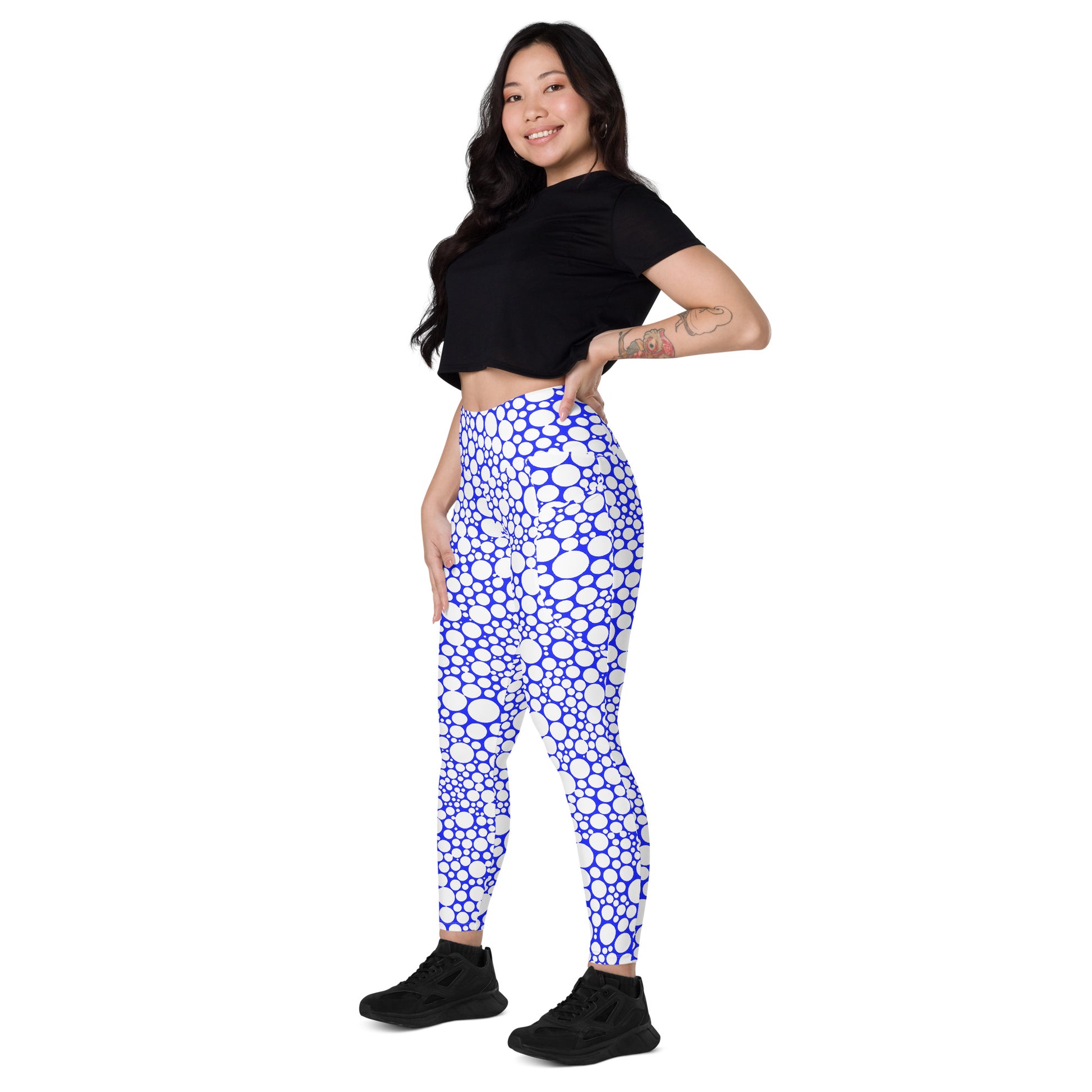 High-Waisted Pocket Leggings - White Dots on Midnight Blue