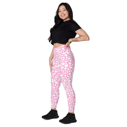 High-Waisted Pocket Leggings - White Dots on Bubblegum