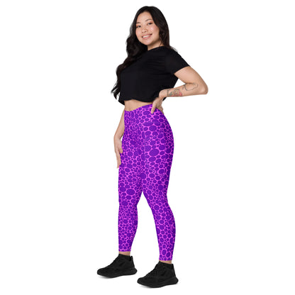 High-Waisted Pocket Leggings - Purple Dots on Pink