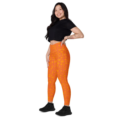 High-Waisted Pocket Leggings - Orange Dots on Pink