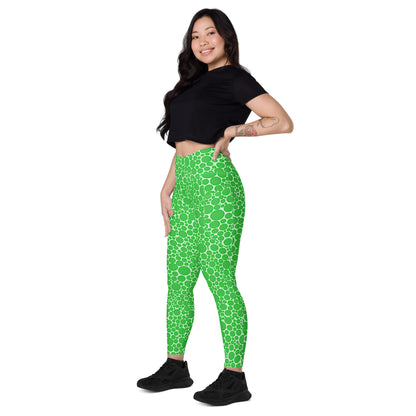 High-Waisted Pocket Leggings - Green Dots on Neon Green