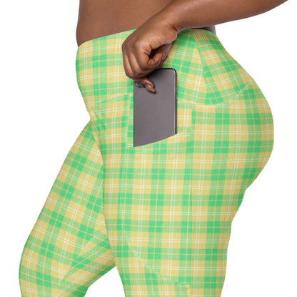 High-Waisted Pocket Leggings - Green & Yellow