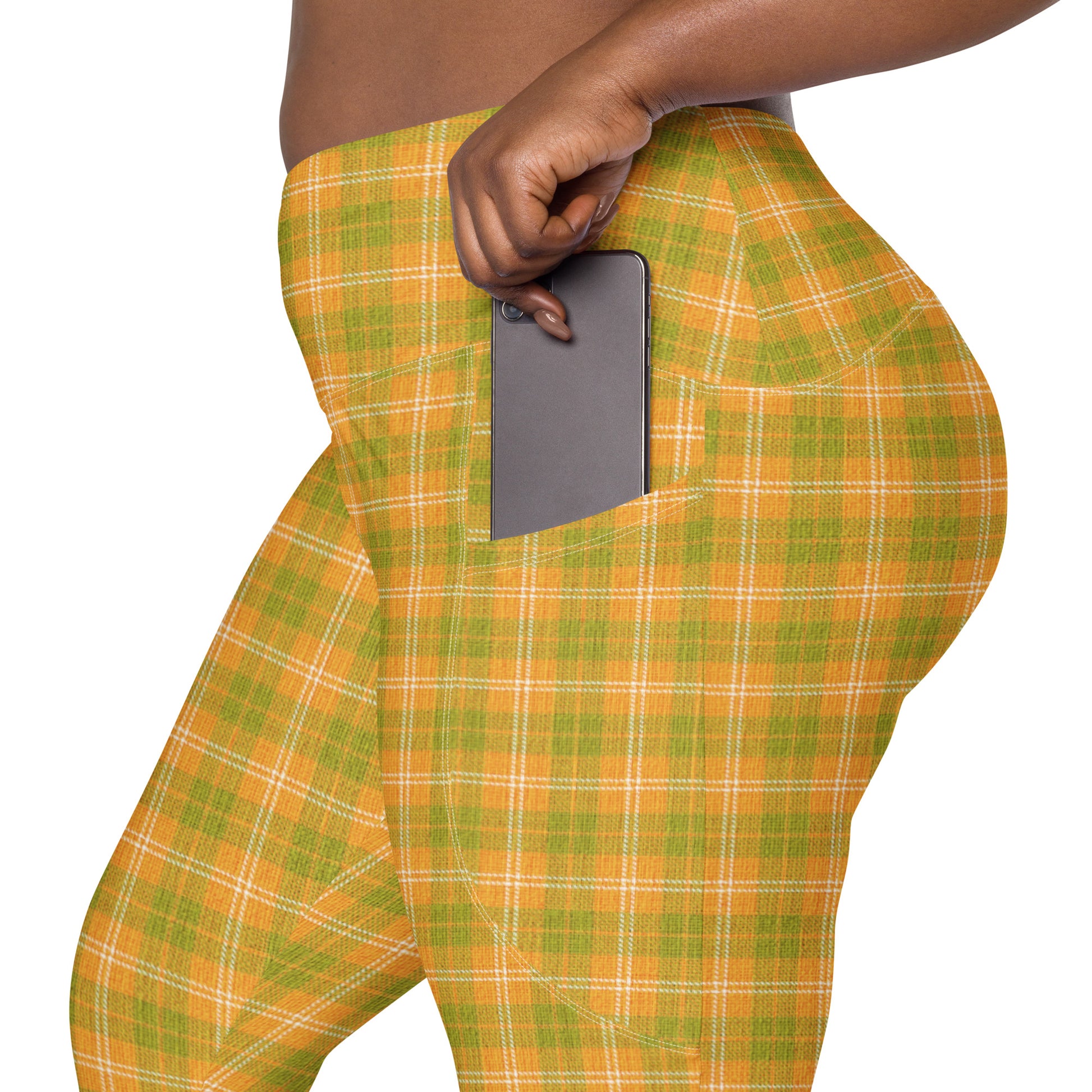 High-Waisted Pocket Leggings - Orange & Green