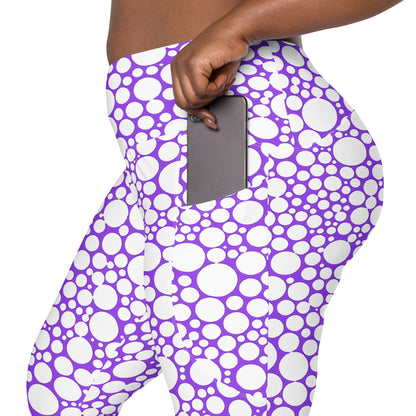 High-Waisted Pocket Leggings - White Dots on Purple