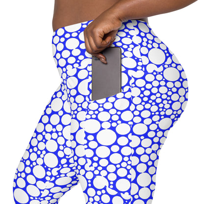 High-Waisted Pocket Leggings - White Dots on Midnight Blue